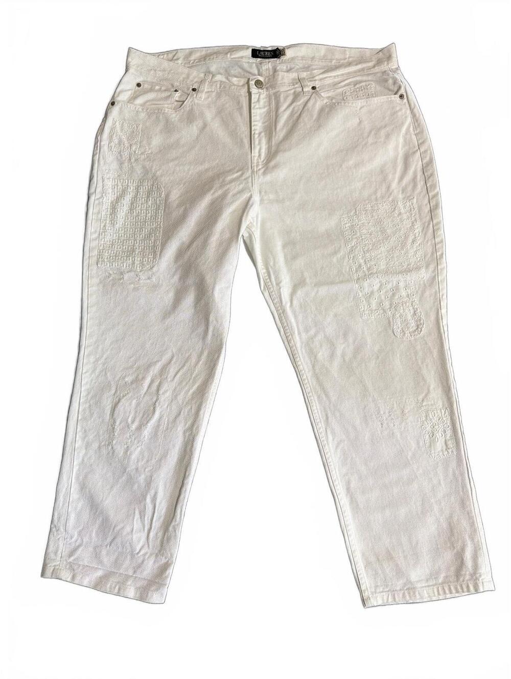 Lauren Ralph Lauren White Embroidered Patch Denim Jeans 18W